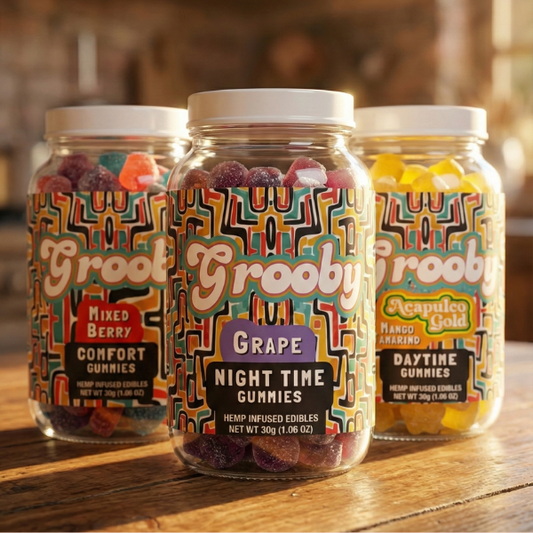 three Grooby gummy jars